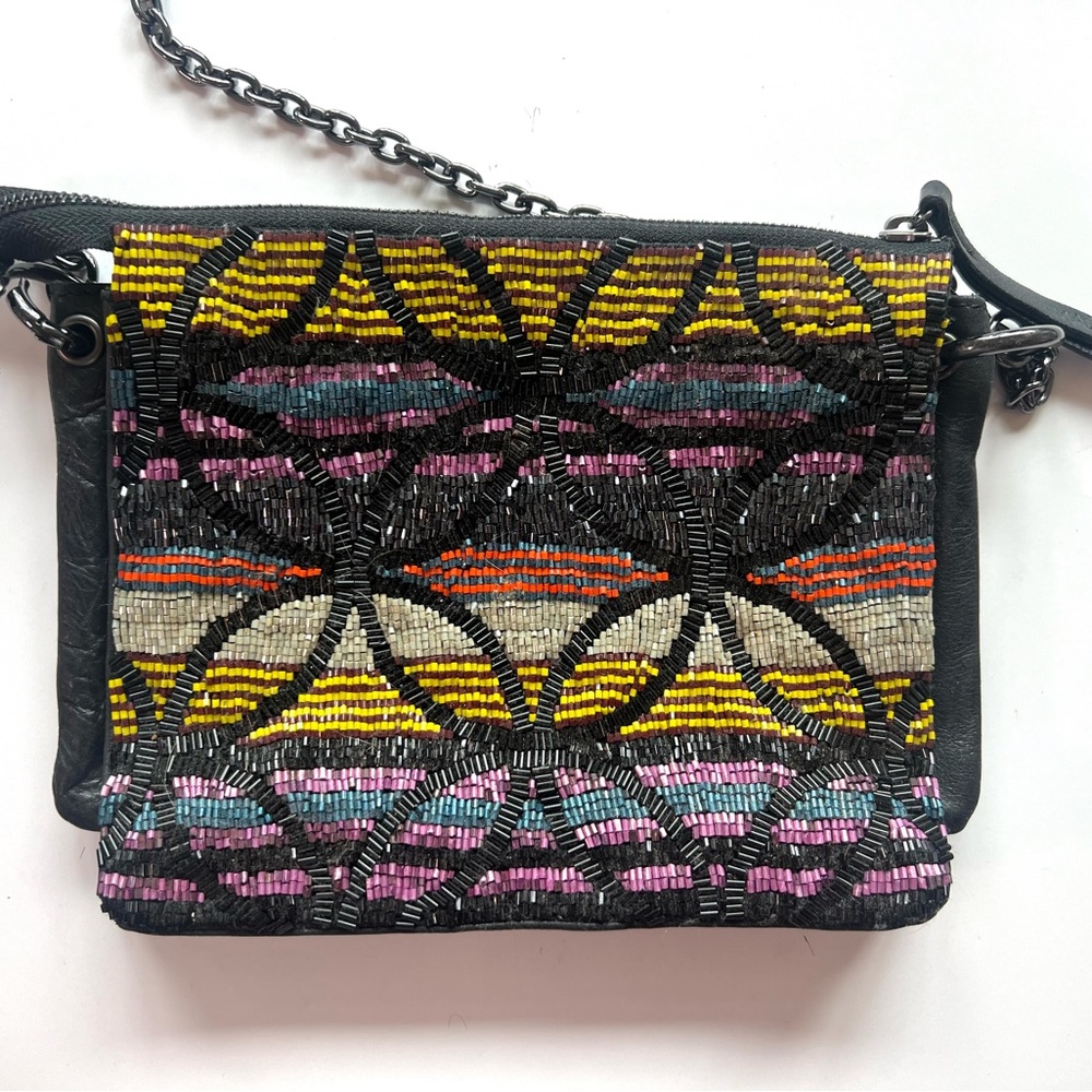 Maliparmi Free People Black and Multicolor Crossbody shoulder beaded bag purse